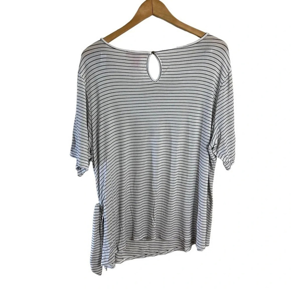 Catherine Malandrino Black and White Pinstripe Blouse Plus Size 2X Waist Tie Top - Picture 2 of 6
